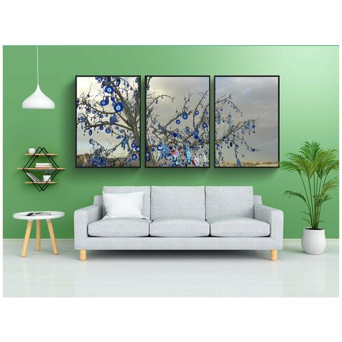 фото Набор модулных постеров для интерьера "глаз, голубые глаза, дерево" 60x90 см. в тубусе, без рамки lotsprints