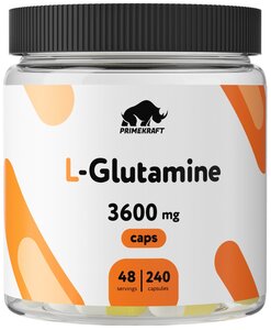 Фото Аминокислоты PRIMEKRAFT L-Glutamine 3600 mg (240 капсул, 48 порций) / Глютамин в капсулах