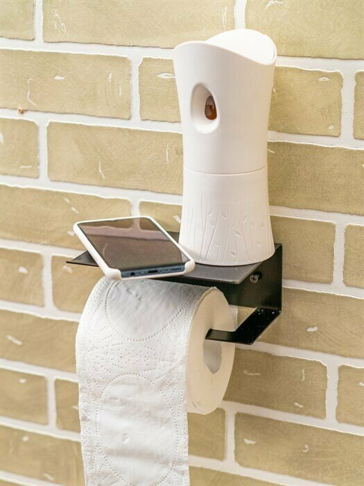 Настенный держатель для туалетной бумаги с полочкой подставка для бумаги диспенсер черный 805-001B - фотография № 2