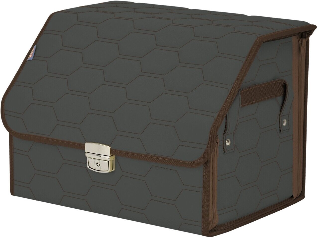 Органайзер-саквояж в багажник "Союз Премиум" (размер M). Цвет: серый с коричневой прострочкой Соты.