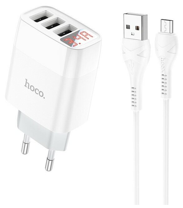 СЗУ, 3 USB 3.4A (C93A), HOCO, Micro, белый