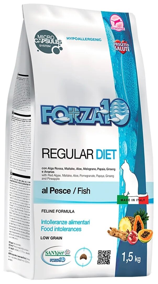 Сухой корм для кошек Forza10 Regular Diet, при аллергии, гипоаллергенный, с рыбой