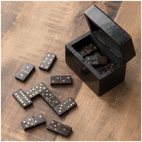 Домино Black Wooden Domino Box Brass Details