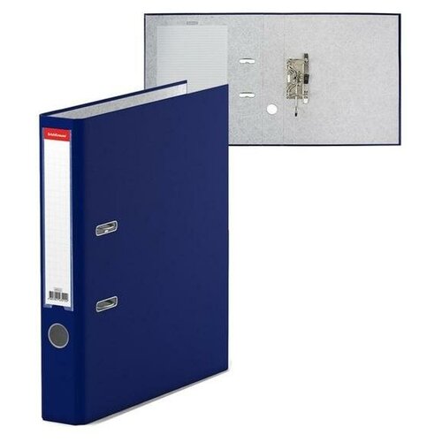 Папка-регистратор А4, 50 мм, ErichKrause Granite, собранная, пластиковый карман, синяя, вместимость 350 листов