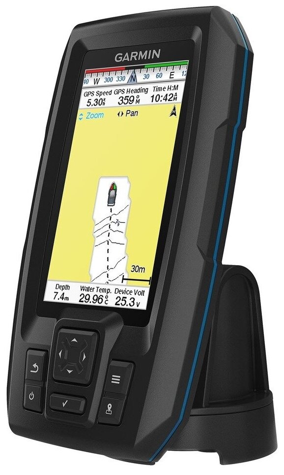 Эхолот GARMIN Striker Plus 4 с транцевым трансдьюсером (010-01870-01), рыбопоисковый эхолот, двухлучевой 4,3" дисплей, 1 Гц GPS-приемник