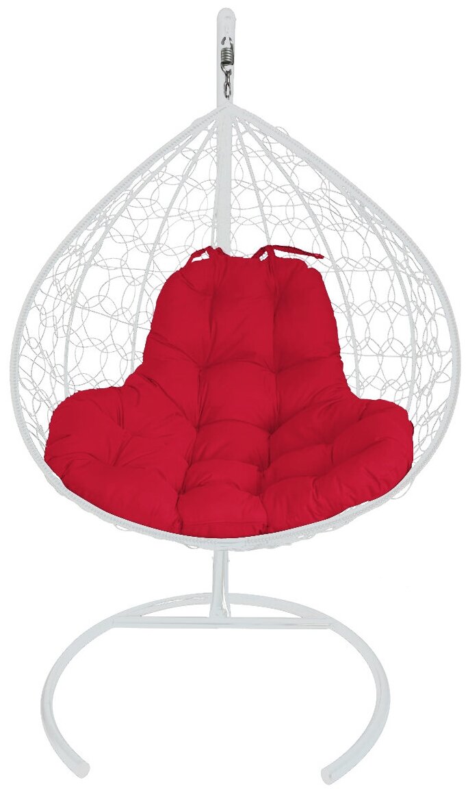 Подвесное кресло M-Group XL ротанг белое, красная подушка - фотография № 12