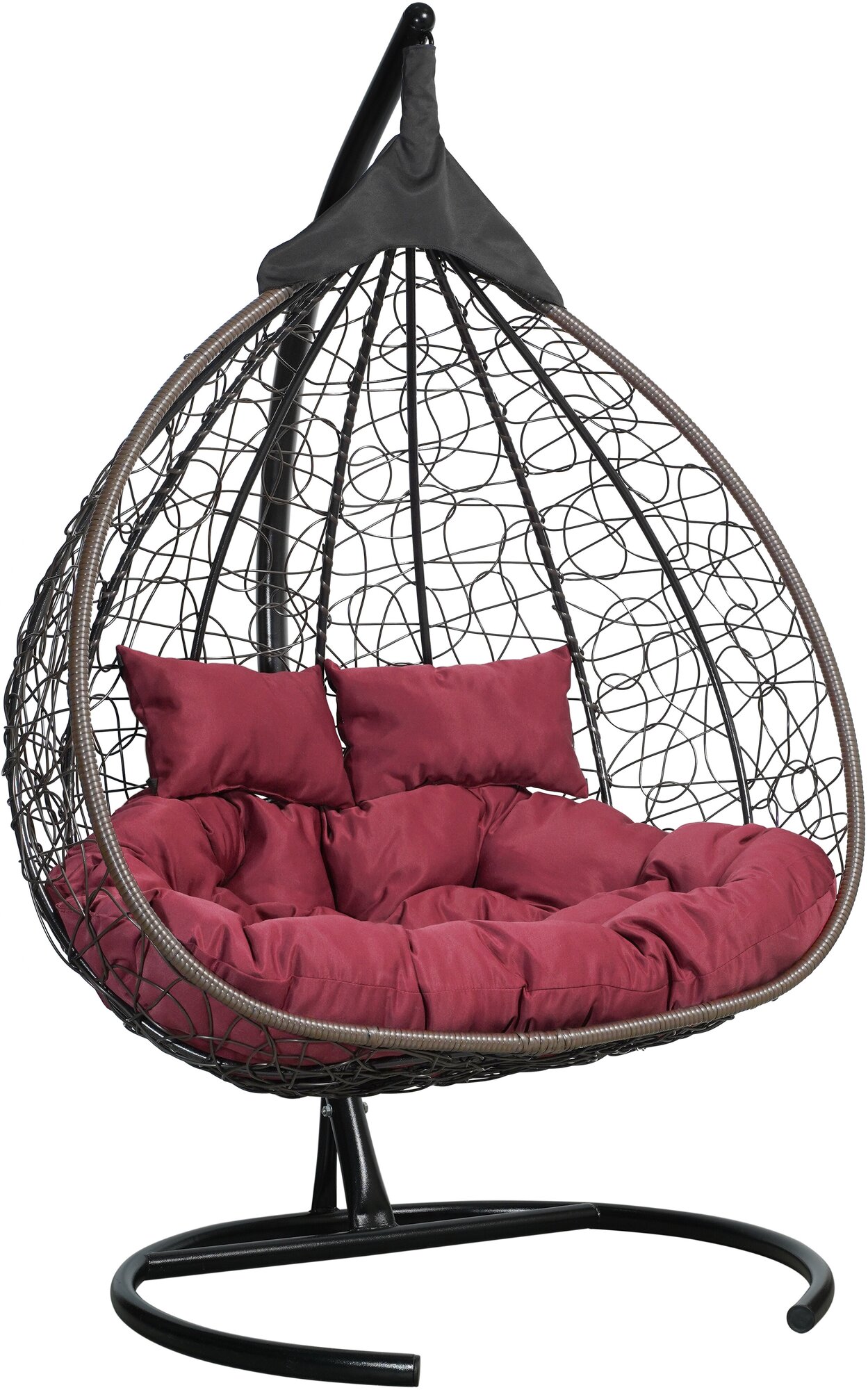 Подвесное двухместное кресло-кокон FISHT коричневый (бордовая подушка, полиэстер) - фотография № 3