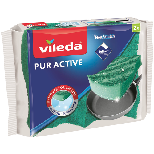 Губка для посуды Vileda Pur Active, голубой/зеленый, 2 шт., 1 уп.