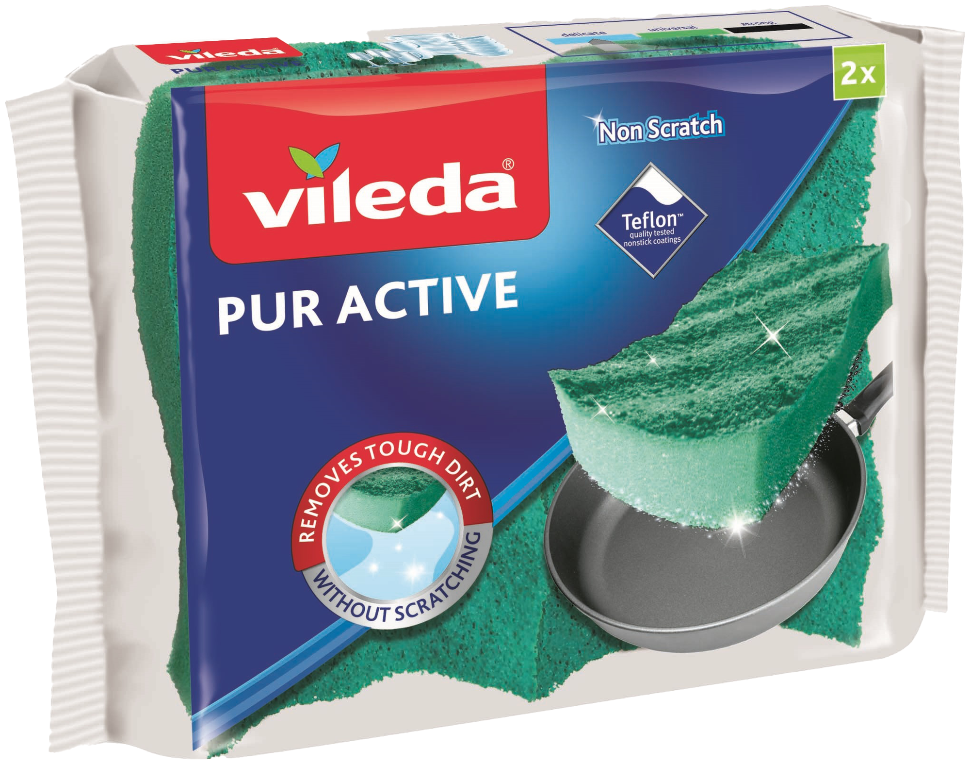 Губка для посуды Vileda Pur Active, голубой/зеленый, 2 шт.