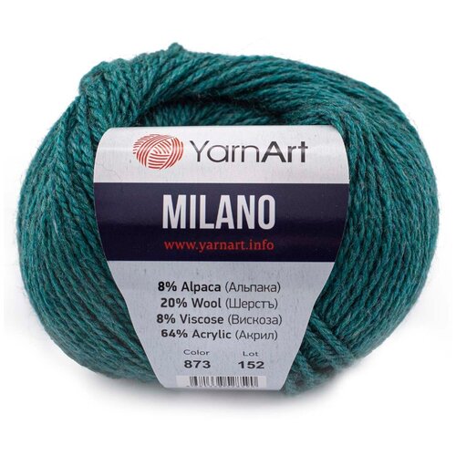 фото Пряжа для вязания yarnart 'milano' 50гр 130м (8% альпака, 20% шерсть, 8% вискоза, 64% акрил) (873 темная бирюза), 10 мотков