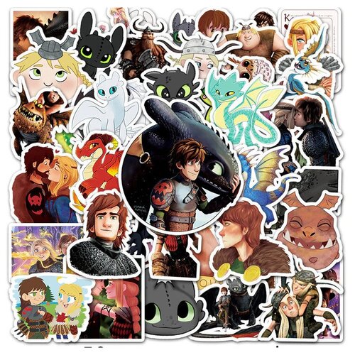 Наклейки Как приручить дракона водостойкие 50шт (3-6см)