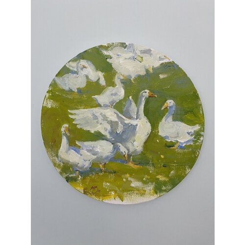 Картина на стену. Круглая. Тондо. Для интерьера. Авторская. Маслом Пейзаж - Гусиная песня