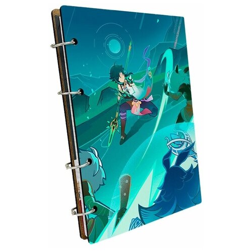 Тетрадь со сменными блоками на кольцах, A5 120 листов с деревянной обложкой игры genshin impact - 41