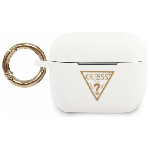 фото Силиконовый чехол для airpods pro guess silicone case triangle logo with ring, белый (guacaplstlwh)