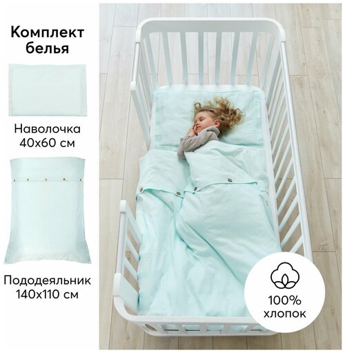 87535, Комплект постельное белье детское Happy Baby, наволочка 40х60 и пододеяльник 140х110, хлопок, blue