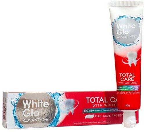 White glo Зубная паста White Glo, отбеливающая тотальная защита, 80 г