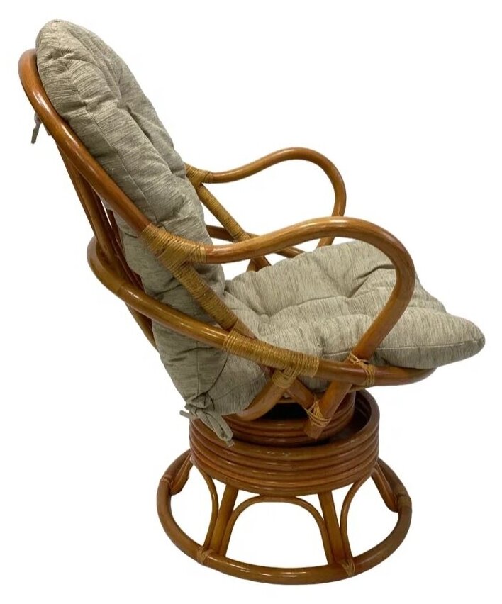 Крутящееся кресло из натурального ротанга 05/01 с подушкой, цвет коньяк - фотография № 3