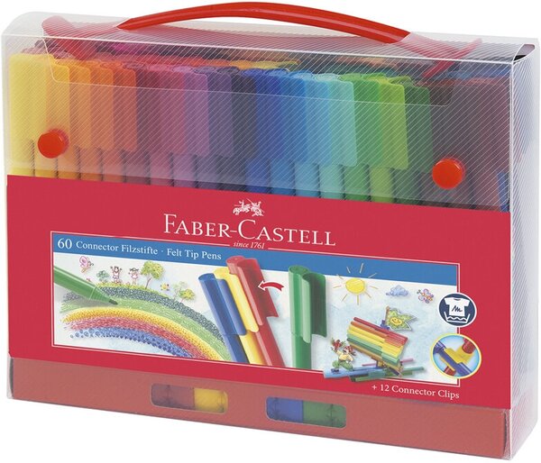 Фломастеры Faber-Castell «Connector», 60цв, смываемые, соединяемые колпачки, пластик. уп, европодв