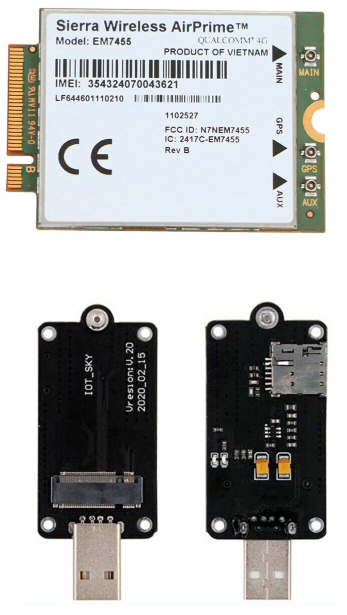Комплект Модем M2 Sierra EM7455 cat6 + Адаптер USB 20 для NGFF M2 модемов