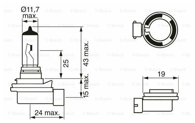 Лампа галогеновая головного света H8 PGJ19-1 ECO 12V 35W картон 1шт, BOSCH 1987302805