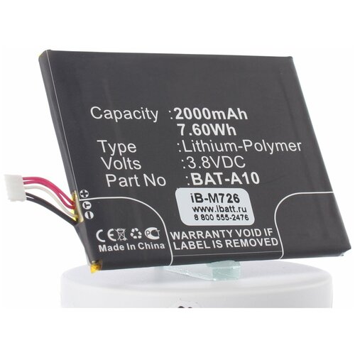 Аккумулятор iBatt iB-B1-M726 2000mAh для Acer BAT-A10 аккумулятор ibatt ib b1 m410 1200mah для blackberry bat 26483 003