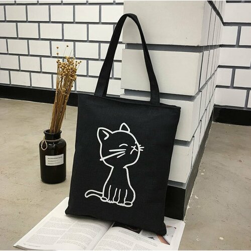 фото Сумка шоппер на молнии мягкая тканевая летняя сумка для девочки (кот б) китай