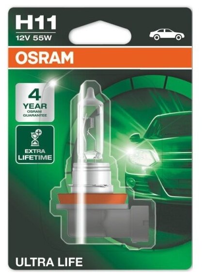 Лампа галогенная Osram H11 55W PGJ19-2 Ultra Life 12V, 64211ULTбл