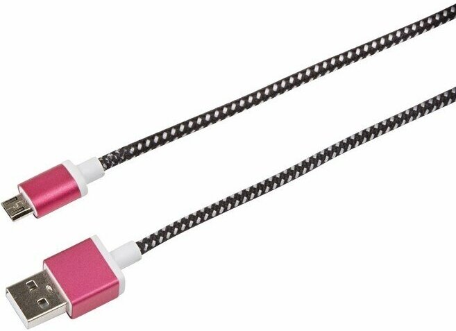 Усиленный USB кабель microUSB (в тканевой оплетке) 1 м цвета: Черный/красный