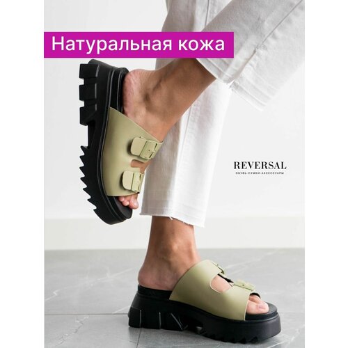 фото Шлепанцы reversal, натуральная кожа, полнота f, размер 38, зеленый