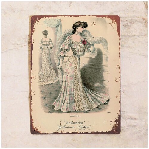 фото Жестяная табличка старинное платье, металл, 20х30 см декоративная жесть