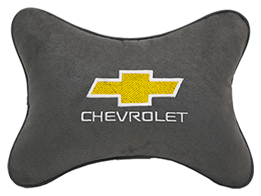 Автомобильная подушка на подголовник алькантара D.Grey с логотипом автомобиля CHEVROLET