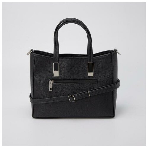 фото Сумка-тоут textura отдел на молнии, наружный карман, длинный ремень, черная