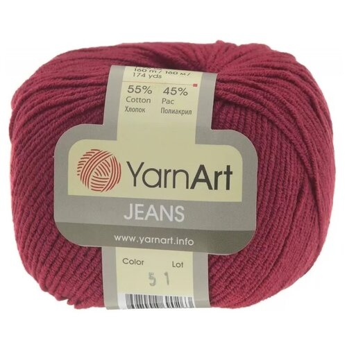 Пряжа YarnArt Jeans, 55% хлопок, 45% полиакрил, 50гр/160м 66 бордо