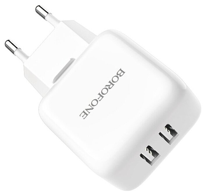 Сетевое зарядное устройство Borofone BA18 Vigorous, 2xUSB, 2.1A, белый Noname - фото №1