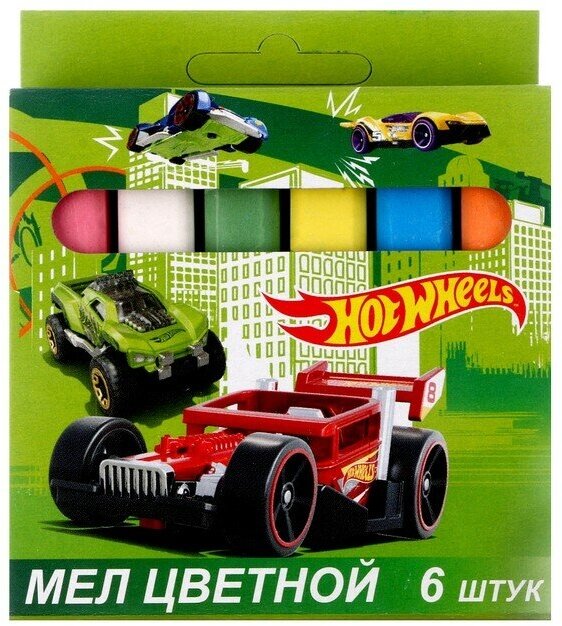 Мел цветной Hot Wheels, 6 шт. в картонной упаковке с европодвесом