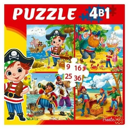 Рыжий кот Пазл 4 в 1 «Приключение пиратов», 9,16, 25, 36 элементов пазл 4 в 1 приключение пиратов 9 16 25 36 эл п 8390