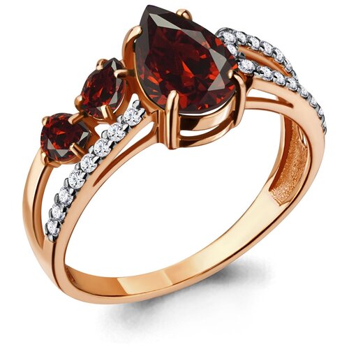 фото Кольцо из золочёного серебра aquamarine а6900303а-п с фианитом и гранатом diamant-online