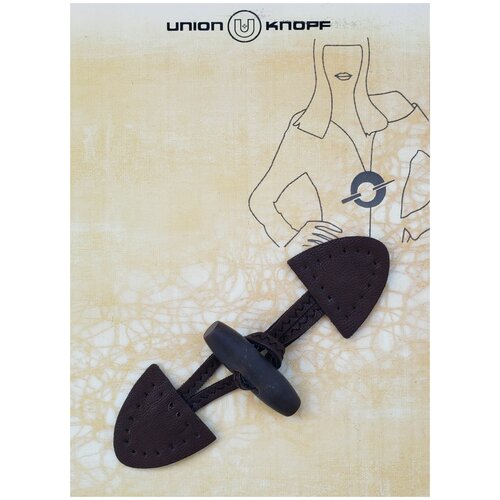 Застежка пуговица декоративная, цвет темно коричневый, материал кожа, пуговица пластик, длина 12-13см, 1 штука.