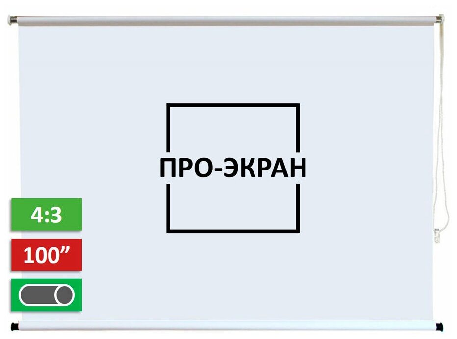 Рулонный экран для проектора про-экран 200х150 (4:3) 100 дюймов