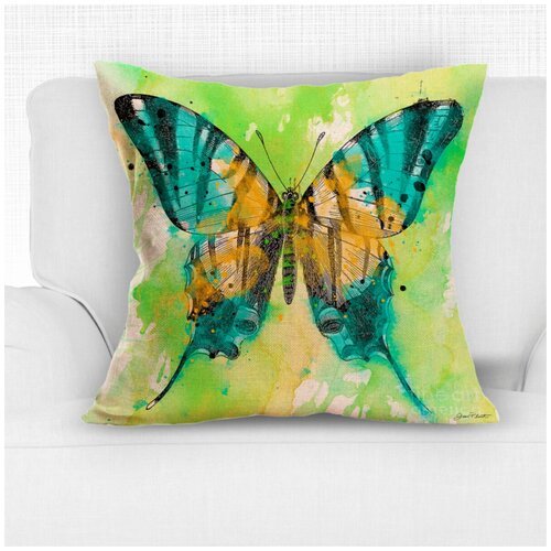 фото Декоративная подушка, льняная наволочка, цвет зеленый, 45х45 см, 5 sisters 5s- pillow-247