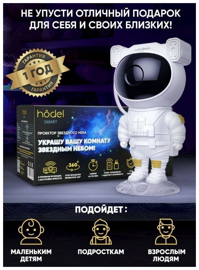 Hodel Smart Ночник Проектор Звёздного Неба, 8 режимов проекции, звезды, 5 настроек яркости, пульт. - фотография № 9