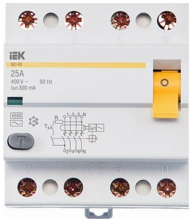 Устр-во защит. откл. (УЗО, ВДТ) 4-пол. (4P) 25А 300мА тип AC ВД1-63 IEK