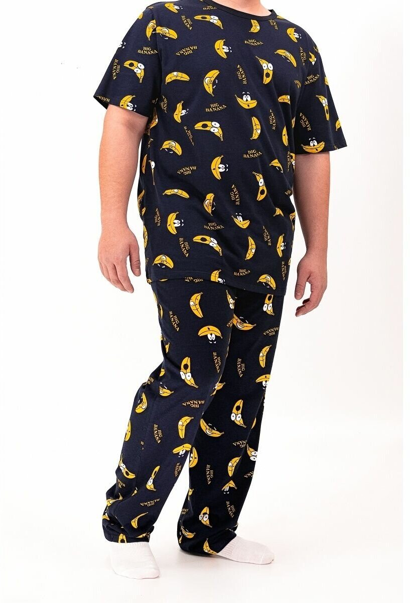 Мужская пижама, мужской пижамный комплект ARISTARHOV, Футболка + Брюки, Бананчик, синий желтый, размер 46 - фотография № 11