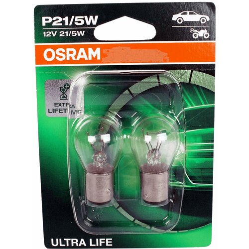 osram 7528ult02b лампа p21/5w 12v 21/5w ultra life bay15d, блистер 2 шт.