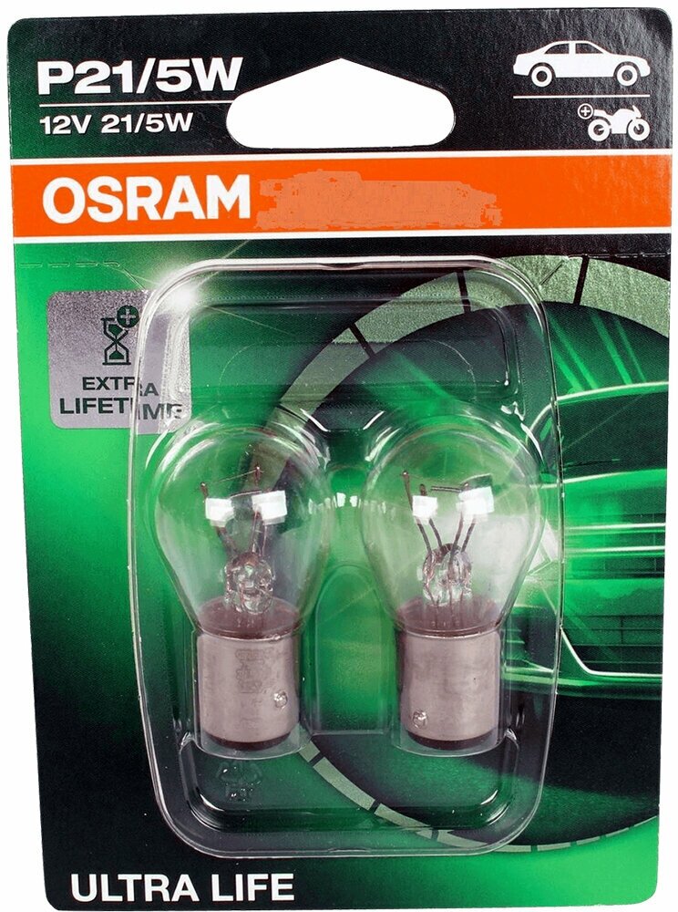 osram 7528ult02b лампа p21/5w 12v 21/5w ultra life bay15d, блистер 2 шт.