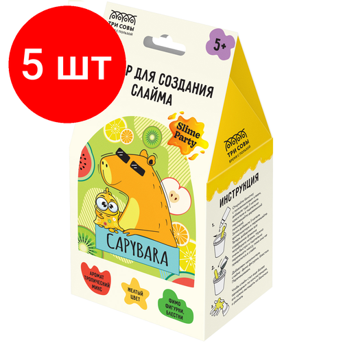 Комплект 5 шт Набор для созслайма ТРИ совы Slime party Капибара желтый наполнение - фимо фигурки и блестки аромат тропический микс картонная коробка 1374₽