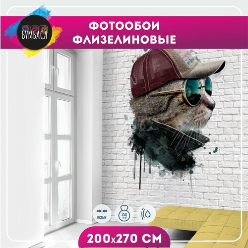 Фотообои флизелиновые Кот в кепке. Граффити 200х270 см