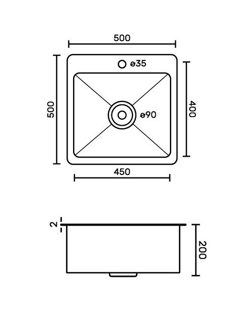 Кухонная мойка из нержавеющей стали GFfrank 50502 50x50см Глубина 20см, Сатин матовая поверхность, сифонв комплекте - фотография № 3