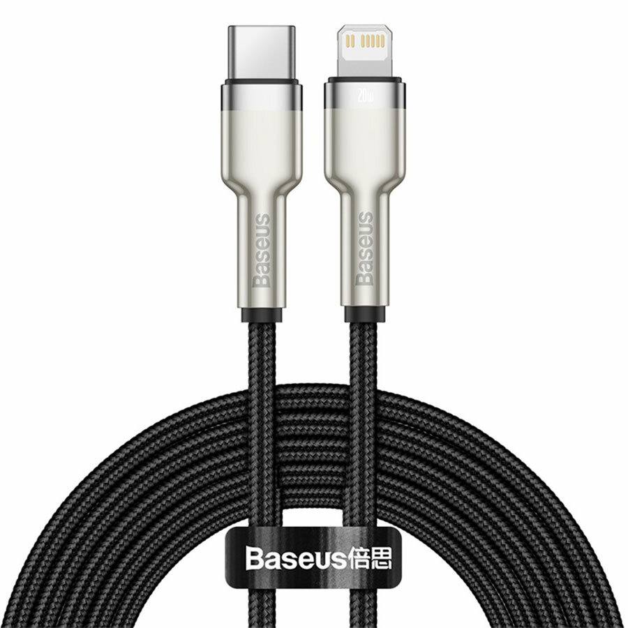 Кабель для айфон USB-C BASEUS Cafule Series Metal Type-C - Lightning, 4A, 20W, 2 м, черный