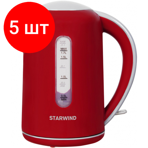 Комплект 5 штук, Чайник Starwind SKG1021 1.7л. 2200Вт красный/серый (пластик) чайник электрический starwind skg1021 2200 вт красный серый 1 7 л пластик